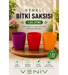 3’lü Saksı Saksısı Seti 1.25 Litre – Dekoratif Renkli Plastik Saksı Seti