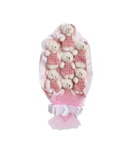 Beyaz Pembe Peluş Ayıcık Buketi (Poşetli)