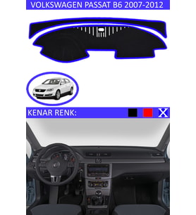 Volkswagen Passat B6 2007-2012 İçin Uygun Torpido Koruma Halısı Siyah Kenar Renk Mavi