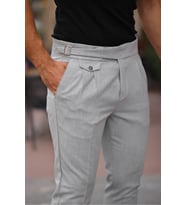 Kemer Detaylı Kuşaklı Old Money Kumaş Pantolon (Gri)