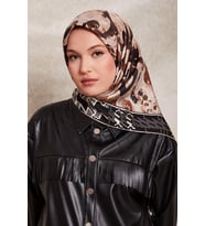 Desenli Twill İpek Eşarp-0918 (Siyah)