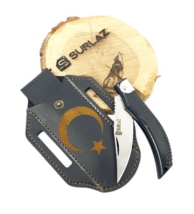 Isme Özel Outdoor Bıçak Kamp Çakısı Dövme Çelik Ay Yıldız Deri Kılıf