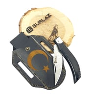 Isme Özel Outdoor Bıçak Kamp Çakısı Dövme Çelik Ay Yıldız Deri Kılıf