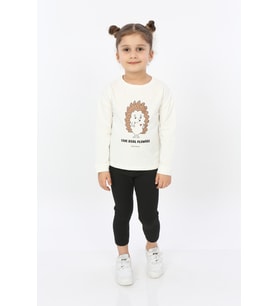 Toontoy Kız Çocuk Kirpi Baskılı Tişört (Ekru)