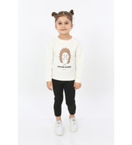 Toontoy Kız Çocuk Kirpi Baskılı Tişört (Ekru)