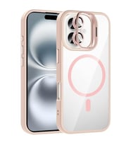 Coverzone iPhone 16 Plus ile Uyumlu Z-Etro MagSafe Wireless ?arj Destekli, G��l� Manyetik Tutucu, Stand Olabilen, Kamera Lens Hediyeli Koruyucu K?l?f Pembe