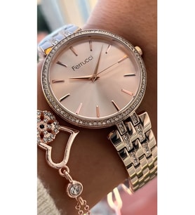 Ferrucci Rose Çelik Şık Kadın Kol Saati+Bileklik Hediyeli