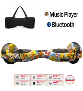 Elektrikli Kaykay Hoverboard Bluetooth Hoparlörlü 6.5 İnç Grafiti D25 - Çanta Hediye