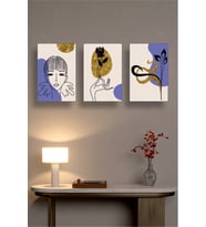 Kadın ,Çiçek, Yaprak Tasarım 3'lü Mdf Tablo Set
