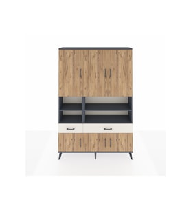 Arges Dolap 8 Raflı 2 Çekmeceli 6 Kapaklı 132x30x195 Antrasit-Çam/Aytaşı