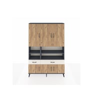 Arges Dolap 8 Raflı 2 Çekmeceli 6 Kapaklı 132x30x195 Antrasit-Çam/Aytaşı