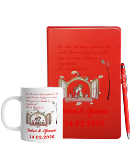 Sevgililer Gününe Özel Kırmızı Defter Kalem & Kupa Hediye Seti 9