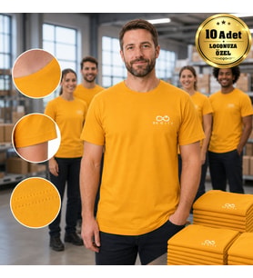 Logonuza Özel 10 Adet Premium Sarı Tişört - Pamuk Unisex Kurumsal Personel Tişörtü