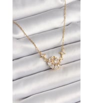 316L Çelik Gold Renk Zirkon Taşlı Hilal Kalp Model Kadın Kolye