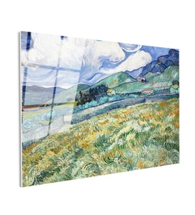 Tamperli Gerçek Cam Tablo Vincent van Gogh Tepe ve Alan Manzarası Ressam Tablosu Duvar Dekoru