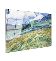 Tamperli Gerçek Cam Tablo Vincent van Gogh Tepe ve Alan Manzarası Ressam Tablosu Duvar Dekoru