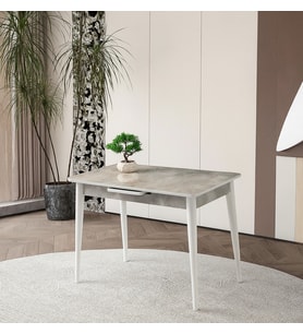 Ortadan Açılır Büyüyen Parlak Ahşap Yemek Masası Mermer Desenli 90x140cm SADECE MASA FİYATIDIR (Beyaz-Mermer)