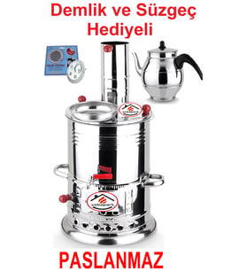 Tek Musluklu Odunlu Kömürlü Çay Semaveri Odunlu Kömürlü Semaver - 5 Litre - Demlik 1 Litre