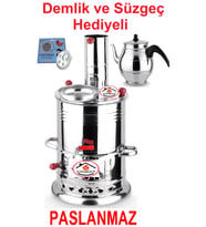 Tek Musluklu Odunlu Kömürlü Çay Semaveri Odunlu Kömürlü Semaver - 5 Litre - Demlik 1 Litre