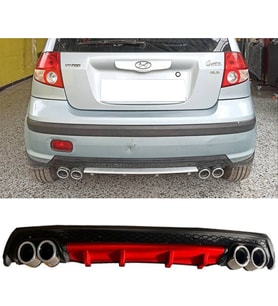 Hyundai Getz Kırmızı Difüzör Çiftli Yuvarlak Egzoz Görünümlü D Tip Difizör