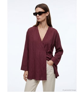 LCW Modest Bordo Kruvaze Yaka Dokulu Modal Karışımlı Kadın Kimono