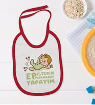 BK Kids Ep İsterim Tasarımlı Kırmızı Bebek Mama Önlüğü-2