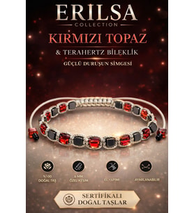 Sertifikalı Kırmızı Topaz Terahertz Bileklik - 8 MM Küp Kesim – Doğal Taş El Yapımı Ayarlanabilir (Çok Renkli)