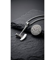 925 Ayar Gümüş Erkek Kolye - Oksitli Viking Savaşçı Baltası Uçlu Tilki Kuyruğu Örgü Zincir