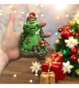 Yılbaşı Dekoratif Beton Grinch Figürü - Christmas Temalı El Yapımı Biblo 12x8,5cm (Yeşil)