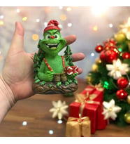 Yılbaşı Dekoratif Beton Grinch Figürü - Christmas Temalı El Yapımı Biblo 12x8,5cm (Yeşil)