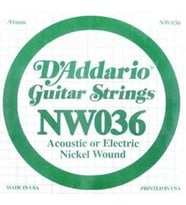 D'Addario NW036 Nickel Wound Elektro ve Akustik Gitar Tek Teli - .036 (Aksesuar) Nikel Kaplama Sargı, Altıgen Çelik Çekirdek, Parlak Ton ve Esnek Çalım Hissiyatı