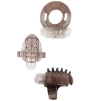GK Power Teasers Titreşimli Halka Seti -GK Power Teasers Titreşimli Halka Seti - Gri - 3'lü Set, Dil, Parmak ve Penis İçin Gri