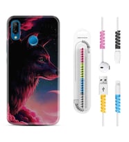 Huawei P20 Lite Mate 10 20 Lite Pro P40 Lite KılıfKablo Koruma Spiral Silikon Wolf and Moon 1380