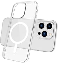 Apple için uyumlu iPhone 15 Pro Kılıf M-safe Şarj Özellikli Şeffaf Tek Kamera Çerçeveli Porto Kapak Renksiz