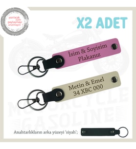 Sevgililere Özel Gün Hediyesi, Üzerinde İsim Ve Plaka Yazılabilen x2 Anahtarlık, Pembe-S Kahve-Syh
