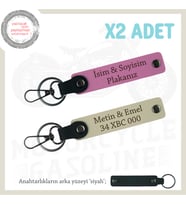 Sevgililere Özel Gün Hediyesi, Üzerinde İsim Ve Plaka Yazılabilen x2 Anahtarlık, Pembe-S Kahve-Syh