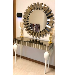 Dresuar ST 18113 GÜNEŞ Model Parlak bronz cam ayna kaplı Kayın tombul ayak beyaz