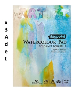 Bigpoint Suluboya Blok 200 Gram A4 - 25 Yaprak (Watercolour Pad) x 3 Adet