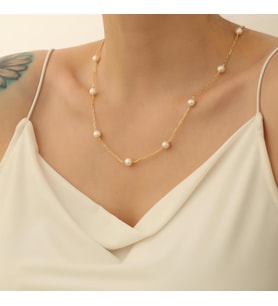 925 Ayar Gümüş Cream Tatlısu İncisi Kolye-7mm (Gold)