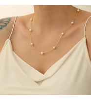 925 Ayar Gümüş Cream Tatlısu İncisi Kolye-7mm (Gold)