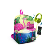 Coral High Pembe Flamingolu Üç Bölmeli USB Şarjlı Kulaklık Çıkışlı Sırt Çantası 23424
