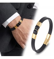 Moncuk Design Erkek Sarı Çelik Ve Siyah Deri Bileklik 33514B4D2