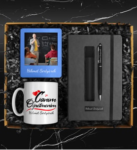 Öğretmenler Gününe Özel Canım Öğretmenim Kupası & Kişiye Özel Fotoğraf Çerçevesi & Termo Deri Defter & Deri Kılıflı Touch Pen Kalem Hediye Seti