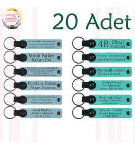 Gök Mavi & Turkuaz, Kişiye Özel Yazılı Deri Anahtarlık, Görsel Sanatlar Kursuna Özel Anı 20’li Set