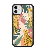 iPhone 11 Uyumlu Çiçekli Leopar Tasarımlı Glossy Telefon Kılıfı