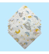  Pamuk Muslin Kumaş Bebek Ağız Mendili Bulut Ay Desen(22x22Cm)  (Çok Renkli)