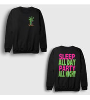 Presmono Unisex Siyah Sleep All Day Party All Night Sırt Baskılı Sweatshirt 534113tt