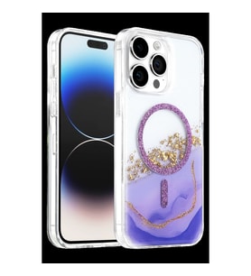 Onegif Apple İphone 15 Pro Max Lotus Simli Magsafe Kapak - Mor