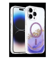 Onegif Apple İphone 15 Pro Max Lotus Simli Magsafe Kapak - Mor