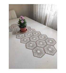 Fransız Dantel Detaylı Tek Runner, Masa Üzerine Runner, Masa Örtüsü Runneri Kahve